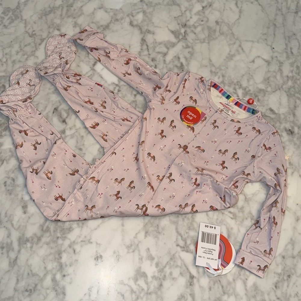 NWT MAGNETIC ME RUFFLE LAVENDER HORSE FOOTIE 12/18M